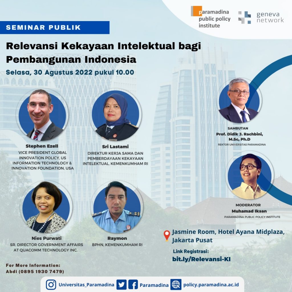 [SEMINAR PUBLIK] Relevansi Kekayaan Intelektual bagi Pembangunan Indonesia