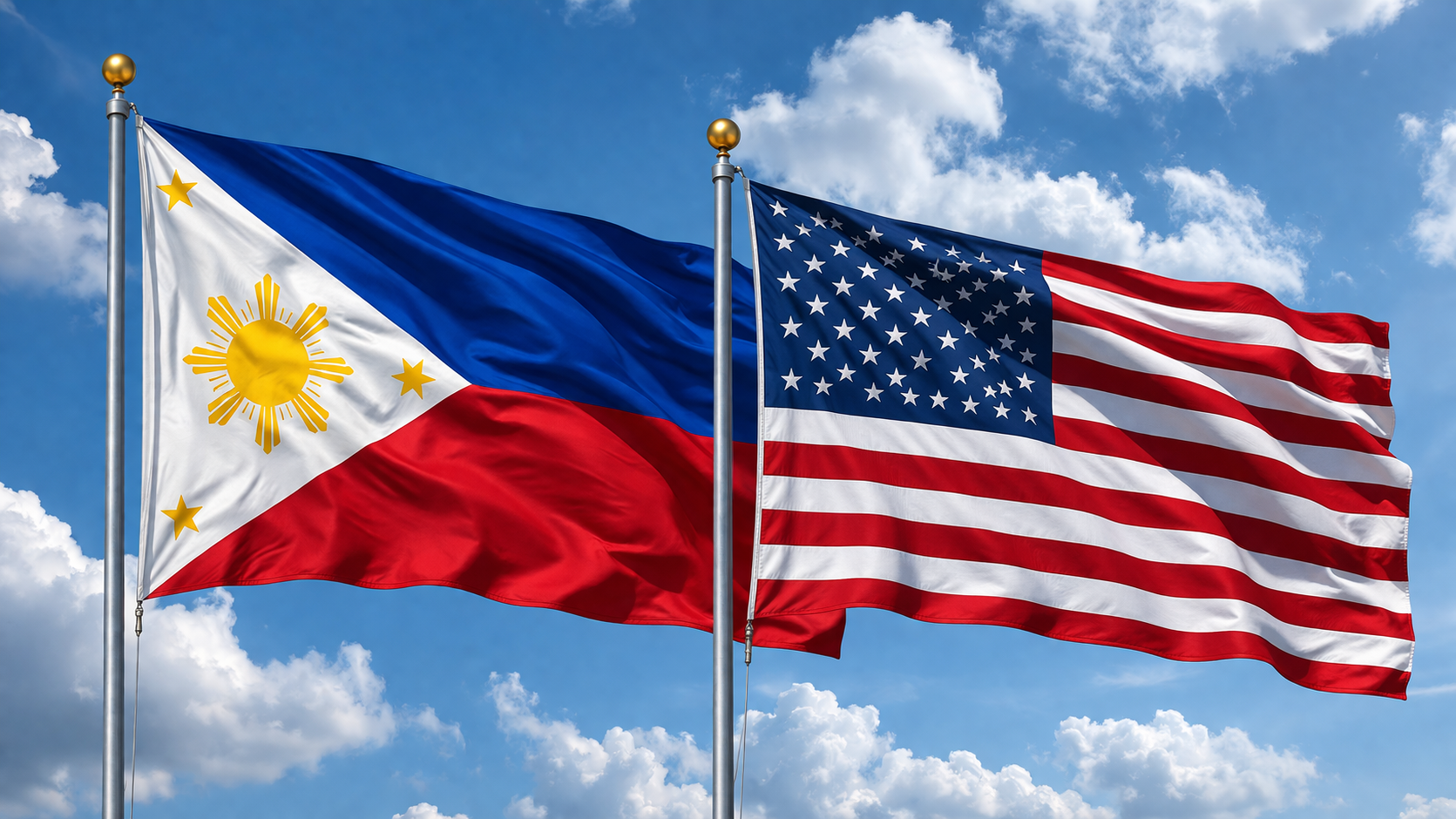 Philippine and U.S. flags in breeze